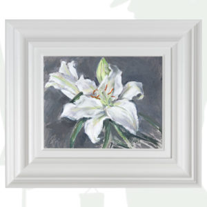 2018-64-Oil-Landscape-White-Lilies-framed-background