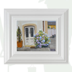 2018-91-Oil-Pretty-Hydrangea-at-the-Door-framed-background