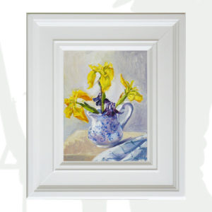2018-82-Oil-Delft-Porcelain-Yellow-Lilies-framed-background